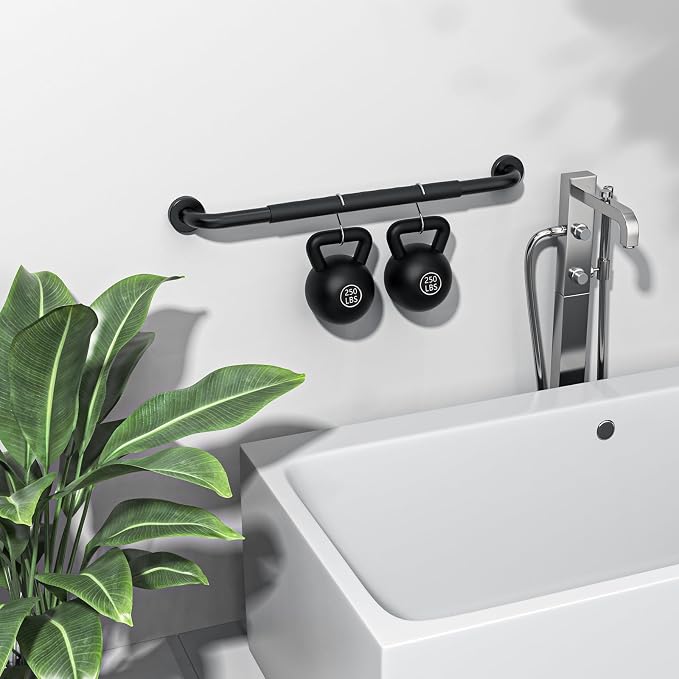 Anti-Slip Black Bathroom Grab Bar 24 inch, iMomwee Stainless Steel Shower Handrail for Elderly, Wall Mounted Safety Handicap Bars, Balanced Support Handle Bar for Senior
