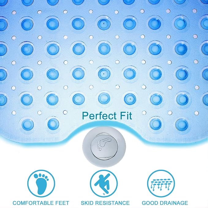 Tree Bud Bathtub Mats for Shower Tub Non-Slip Bath Mat 39 x 16 Inch Extra Long Shower Mat, Bath Tub Mat for Bathroom with Machine Washable, BPA Free for Kids (Clear Blue)