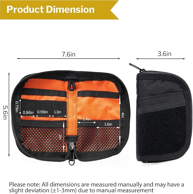 VIPERADE VE10 EDC Pouch Small Pocket Tool Pouch with 10 Compartments, Men's Pocket Organizer for Multitools, EDC Organizer with Patches Area for DIY (Black)