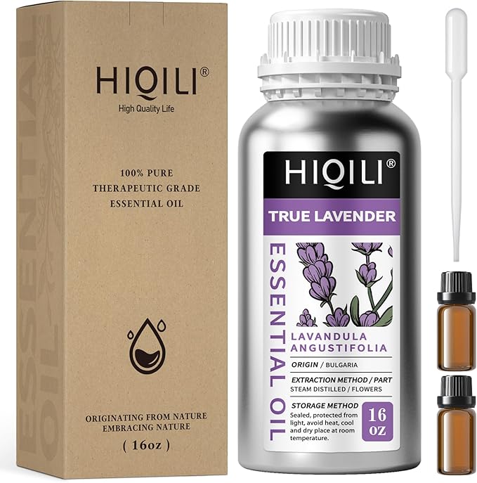 HIQILI 16 fl oz Lavender Essential Oil Large Capacity, 100% Natural for Aromatherapy, DIY Candle & Soap Making, Skin Moisturizing. Suitable for Hotels, DIY Studios, Spas and Hair Salons