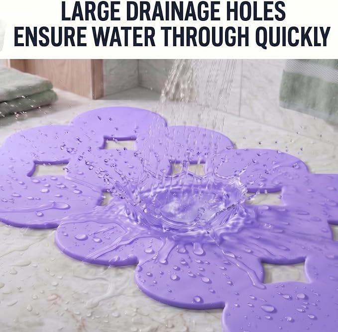Webos Patented Non Slip Bathtub Mat Shower Mat Bath Mat Tub Mats with Strong Suction Cups Soft Natural Rubber Bath Mat for Inside The tub (Circle-Purple, 28x16 inch)