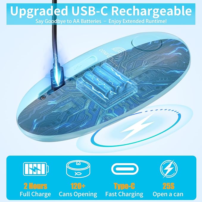 Can Opener Electric - Upgraded One-Touch Automatic, Smooth Edge, USB-C Rechargeable, Perfect for Seniors (Blue)