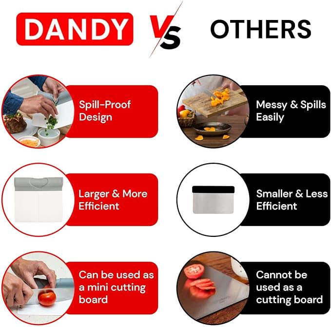 DANDY ScooperDuper - Multi-Purpose Folding Food Mover, Bench Scraper, Dough Scraper, Food Scraper Tool, User-Friendly Kitchen Gadget for Cutting Board and Chef’s Knife