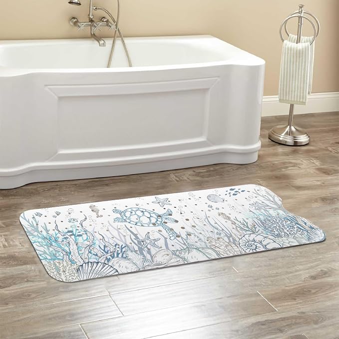Sea Turtle Bathtub Mat Non Slip, Cute Baby Bath Mat for Tub Rubber Tub Mat, Kids Bath Mats for Bathroom Undersea Anti Slip Shower Mat with Suction and Drain Holes Machine Washable, 40″X16″