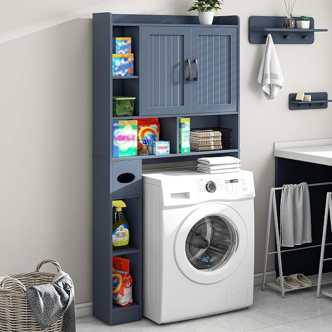 Vabches Over The Toilet Storage Cabinet, Farmhouse Storage Cabinet Over Toilet with Barn Door，Home Space-Saving Toilet Rack, for Bathroom, Restroom, Laundry
