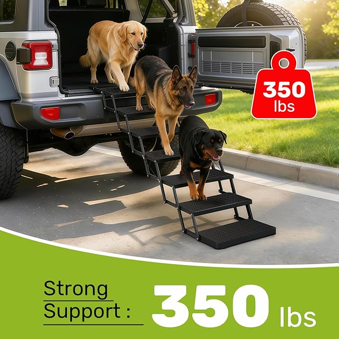 Foldable Dog Car Steps - Upgraded Non-Slip Pet Stairs for Large Dogs, Portable Metal Frame Dog Ramps for High SUV, Truck and Cars, Lightweight Pet Ladder with High Load-Bearing Capacity (7 Steps)
