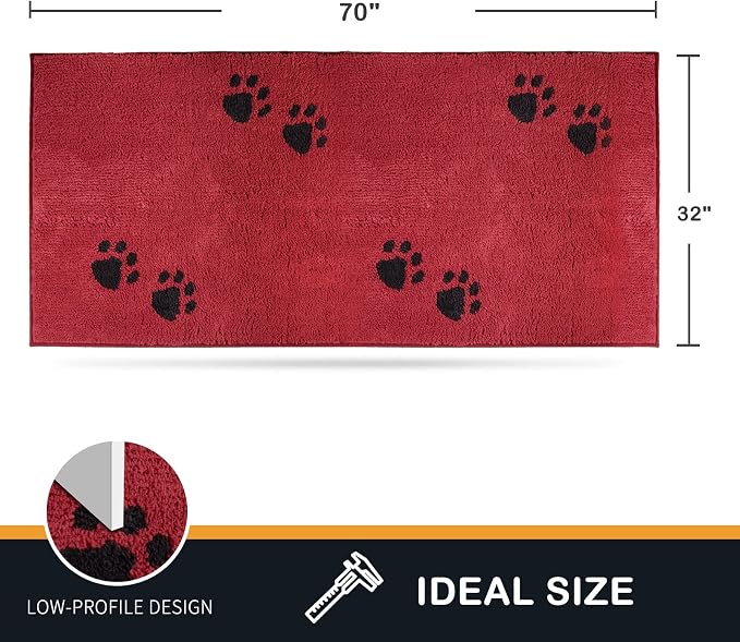 PURRUGS Dirt Trapping Door Mat 32" x 70", Non-Skid/Slip Machine Washable Microfiber Entrance Rug, Shoes Scraper, Dog Doormat, Super Absorbent Floor Mat for Muddy Wet Shoes and Paws, Red