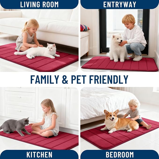 OLANLY Memory Foam Long Bathroom Rugs Runner 47x17, Super Soft Absorbent Bath Mat, Quick Dry, Machine Washable Shower Floor Rugs, Bathmat Carpet, Bathroom Home Decor Accessories, Burgundy