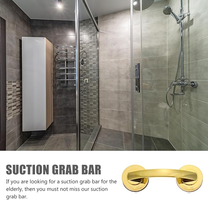 VOSAREA Golden Grab Bars for Shower, Heavy Duty Suction Cup Shower Handle, Reusable Bathroom Safety Grab Bars for Seniors and Elderly