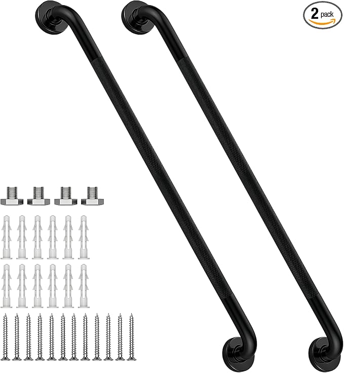 36 Inch Shower Grab Bar 1.25" Dia, 2 Pack Black Anti Slip Bathroom Grab Bar, 304 Stainless Steel Knurled Handicap Grab Bars, Safety Support Handrail,Bath Shower Handle for Elderly Injury Senior