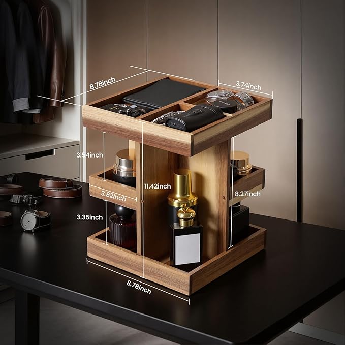 EXIN DECHEN Cologne Organizer for Men,Cologne Stand,3 Tier Wooden Perfume Shelf with Rotate,Desk Organizer,Gift for Dad From Wife,Husband Boyfriend Birthday Gift Ideas,Fathers Day Gift for Men