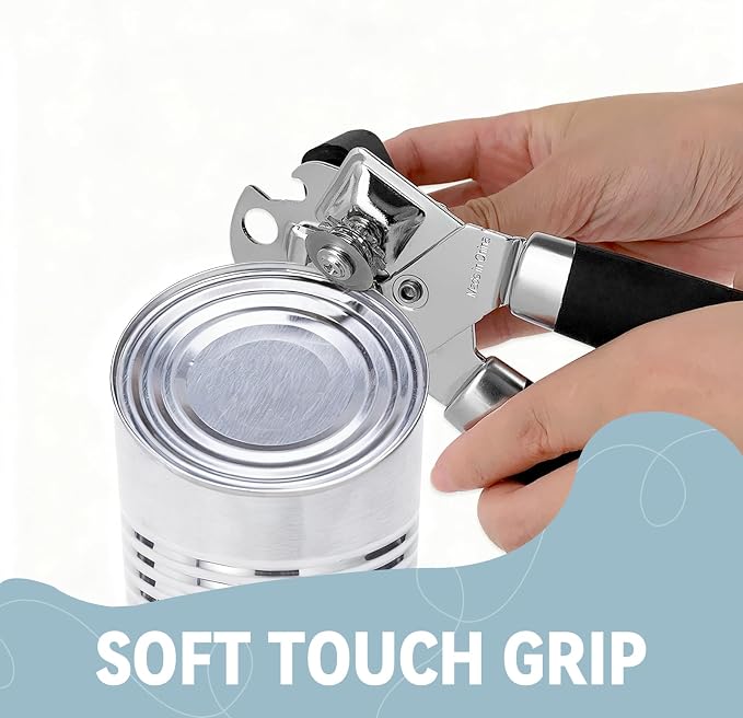 KTOJOY Heavy Duty Stainless Steel Smooth Edge 3-In-1 Multifunctional Manual Strong Can Bottle Opener – Soft-Grip Black