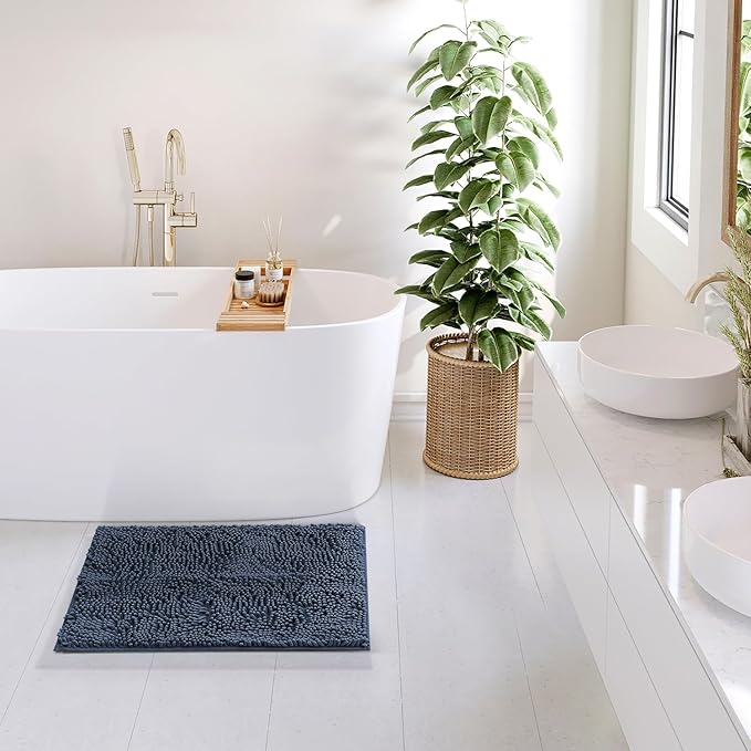 Hearth & Harbor Bathroom Rugs, Chenille Bath Mat - Machine Washable Bath Mats for Bathroom Non-Slip Backing Rubber, Quick Dry Bathroom Mat