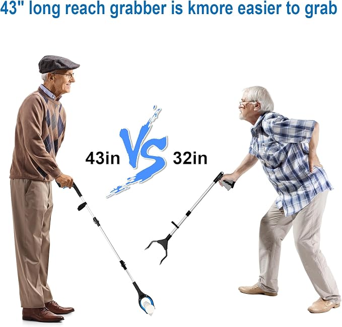 43 inch Extra Long Grabber Reacher Tool,Foldable Reacher Grabber Pickup Tool with Strong Grip Magnetic,360°Rotating Anti-Slip Jaw,Grabbers for Seniors for Outdoor & Indoor (Blue)