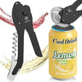 ikkle Topless Manual Soda Can Opener with Smooth Edge, 5-in-1 Multifunction Aluminum Pop-Top Can Lid Remover & Ring Pull Opener, Beer Bottle Opener, Wine Corkscrew & Foil Cutter