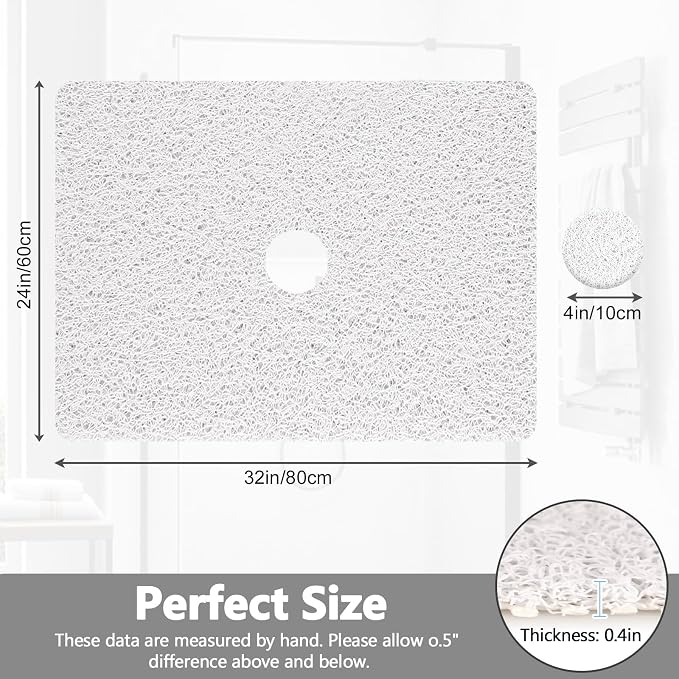Shower Mat Non Slip: 32 x 24 Inch Extra Large Shower Mats with Drain Hole in Middle - Soft Loofah Quick Drying Matt for Shower Stall