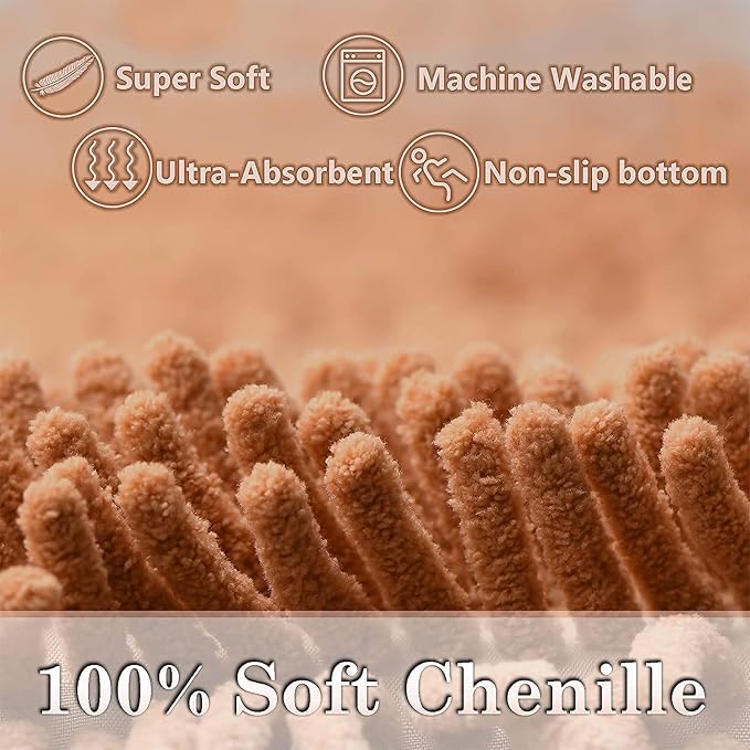 Bathroom Rugs Sets 3 Piece Non Slip Extra Absorbent Shaggy Chenille Batroom Rugs and Mats Sets, Soft & Dry Bath Rug/Mat Sets for Batroom Washable Carpets