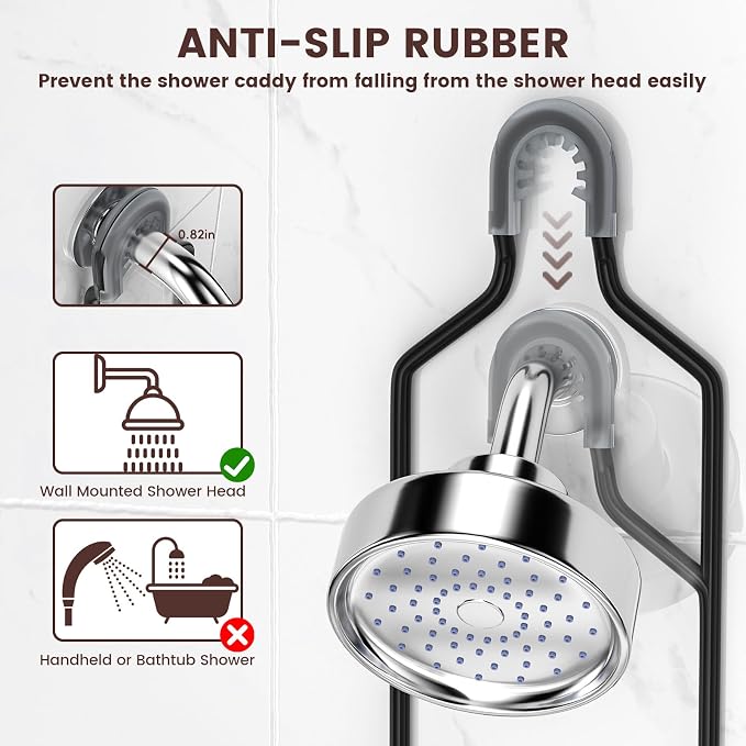 REINHARDT Shower Caddy Hanging, Rustproof Shower Caddy Anti-Swing Shower Organizer Over Showerhead No Drilling Shower Racks with Soap Holder Multi Hooks Bathroom Storage for Shampoo Sponge, Black