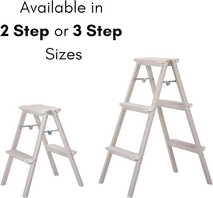 BIRDROCK HOME 3 Step Compact Steel Step Ladder - Sturdy Thin Folding Stool - Anti-Slip Steps - Great for Your Kitchen, Pantry, Closets, or Home Office - Indoor Stool - Silver
