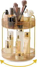 Asayuee 360 Rotating Makeup Organizer,2 Tier Large Capacity Make Up Organizers and Storage,Skincare Perfume Vanity Organizers,Bathroom Cosmetics Storage Organizer Countertop(Gold)