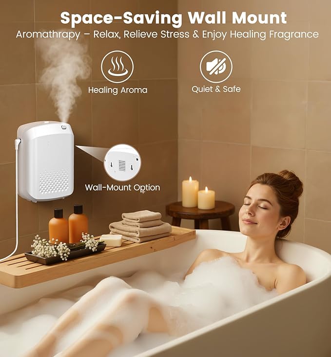 XEITIN Waterless Essential Oil Diffuser 3000 Sq.Ft Coverage for Large Home Hotel Office, 400ml Cold Air Scent Machine, Bluetooth App Control, No-Noise Aroma Diffuser Wall Mount Gift for Her