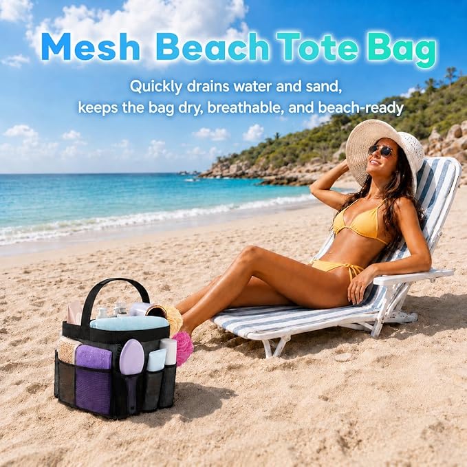 Attmu Mesh Shower Caddy Portable for College Dorm Room Camping Essentials, Shower Caddy Dorm with 9-Pockets, Large Capacity Hanging Basket Bathroom Bag for Toiletry, Swimming, Gym, Camp, Beach