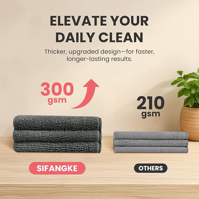 SIFANGKE Microfiber Cleaning Cloth, 12 Pack Grey Cleaning Rags for Housekeeping, Reusable Microfiber Towels for Car, Kitchen, Bathroom and Household Cleaning Supplies, 11.8"X11.8"