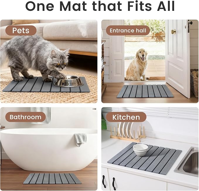 Super Anti-Slip Strong Absorbent Diatomite Pad, Stone Bath Mat 23.6 x 15.5 inches Quick-Dry Pad, Foldable and Easy to Store Bathroom Stone Bath Mat, Suitable for Bathroom, Easy to Clean (Gray)