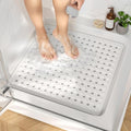 HITSLAM Shower Mat Anti Slip, Square Bath Mat for Tub Non Slip with Suction Cups and Drain Holes, 21x21 Inch Bathroom Shower Stall Floor Mat, Machine Washable, Soft on Feet, White