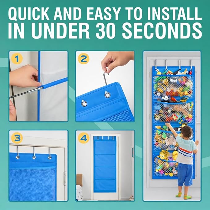 Honeyera Storage for Stuffed Animal - Over Door Organizer for Stuffies, Baby Accessories, and Toy Plush/Easy Installation with Breathable Hanging Pockets