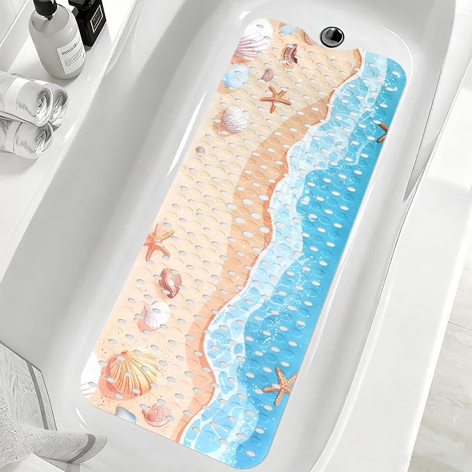 Shower Mat Non Slip, Yonala Premium Anti Slip Stylish Bath Tub Mat, 40 x 16 Inch Extra Large Bathtub Mat with Suction Cups and Drain Holes, Machine Washable