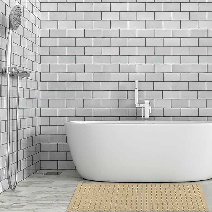 BEMISO Shower Mat Non Slip Bathtub Mat with Suction Cups and Drain Holes 37.4 x15.7 Inch Bath Mat for Tub & Shower.Easy Dry,Easy to Cut,Eco-Friendly
