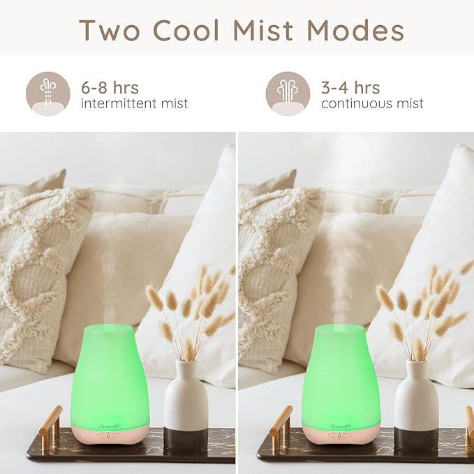 Homeweeks Diffusers, 100ml Colorful Essential Oil Diffuser with Adjustable Mist Mode,Auto Off Aroma for Bedroom/Office/Trip (100 ML 1 Pack)