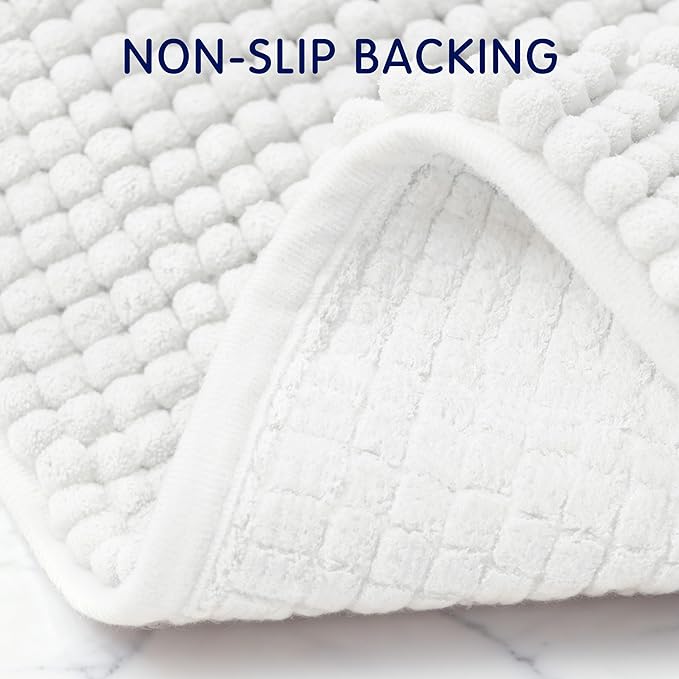 SUBRTEX Bathroom Rugs, 24" x 36" Chenille Bath Rug Soft Short Plush Bath Mat Soft Shower Mat Water Absorbent Shower Mat Quick Dry Machine Washable, White