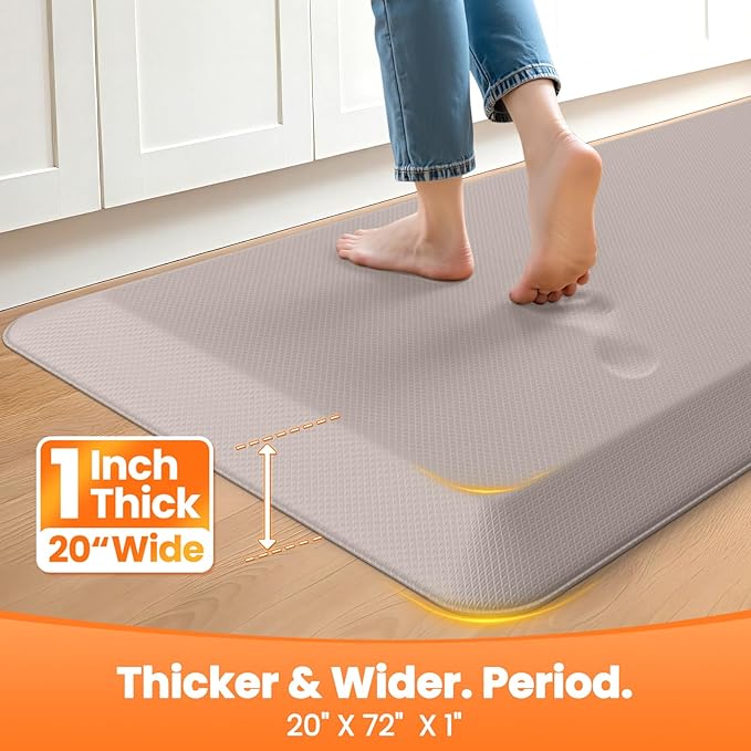 Kitchen Mats for Floor, 1 Inch Extra-Thick Kitchen Rugs, Waterproof & Non-Slip Anti Fatigue Mats, Comfort Standing Desk Mat for Kitchen Floor, Sink, Home, Office (20" X 72", Khaki)