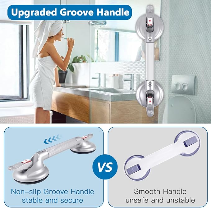 21inch Upgrade Suction Shower Grab Bar, Portable Shower Handle Bar Suction Grip Bar Bathtub Handle with Strong Hold Suction Cup Fitting and Rapid Release for Bathroom(Max Capacity :300lb