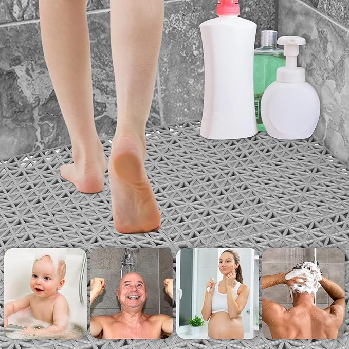 ToLanbbt Modular Interlocking Cushion 24P 11.8" x 11.8" Interlocking Rubber Floor Drain Holes Non-Slip Splicing Drainage Mats for Deck, Shower, Kitchen, Drain Pool, Sauna Bath, Indoor Outdoor (Grey)