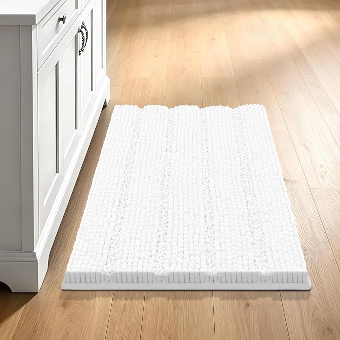 Bcoimo 48x30 Chenille Bath Mat – Non-Slip with Backing Bath Rug Ultra-Absorbent and Machine Washable Bathroom Mat Quick-Dry Design. Ideal for Bathroom Shower and Tub Areas