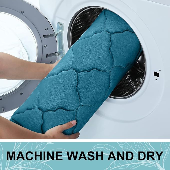 OLANLY Memory Foam Bath Mat Rug 47x17, Ultra Soft and Absorbent Bathroom Rugs, Non-Slip, Comfortable, Machine Washable Bath Carpet for Bathroom Floor, Shower and Home Decor Accessories, Peacock Blue
