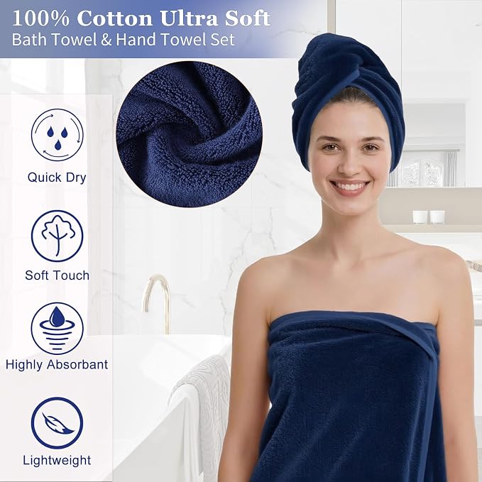 Bathroom Accessories Set with Sequin Shower Curtain, Navy Blue Bathroom Set with Trash Can,Towel Set,Shower Curtain Set