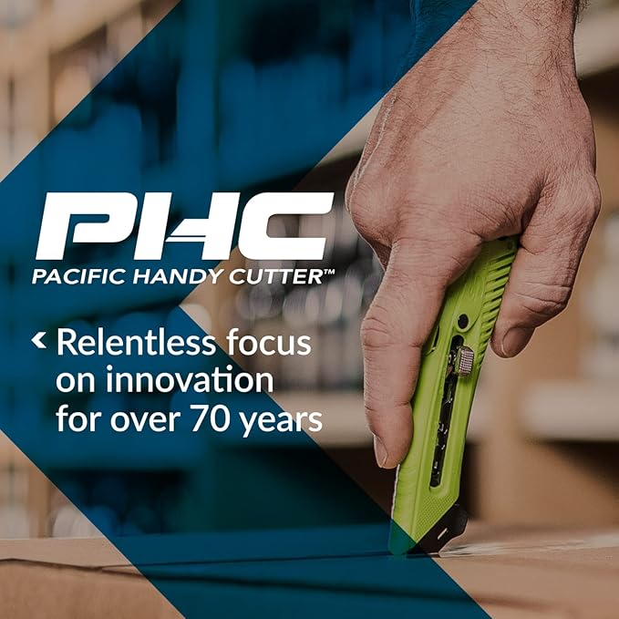 Pacific Handy Cutter PSC2 Pocket Safety Cutter, Box of 12, Blue, Compact Design with Integrated Bladeless Tape Splitter, Self-Retracting Safety Point Blade for Boxes, Tape, String, Paper, or Plastic