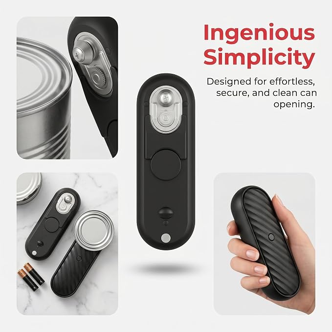 Electric Can Opener-Hands-Free Automatic,USB-C Rechargeable,Smooth Edge Opener for Seniors & Arthritis,120Min Runtime,Wall Mountable (Black)