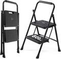 OLIXIS 2 Step Ladder, 880lbs Heavy Duty Sturdy Step Stool with Anti-Slip Pedal & Comfortable Handrail, Portable Step Stool for Kitchen, Garage & Outdoor Use, Black
