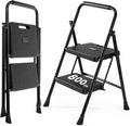 Sweetcrispy Folding 2 Step Ladder Stool - Lightweight, 800lbs Sturdy, with Anti-Slip Feet - Perfect for Home, Kitchen, and Office Use, Easy Storage and Portable Design, Black