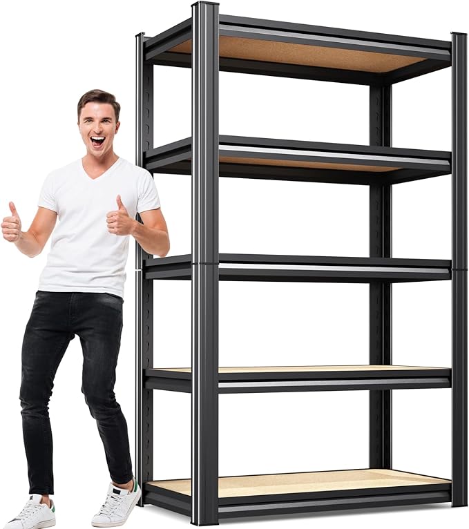 71" H x 28" W x 12" D Garage Shelving for Home & Garage Organization, 5-Tier Adjustable Metal Storage Rack for Tools, Storage Bins & Household Essentials, Utility Shelf for Garage, Pantry