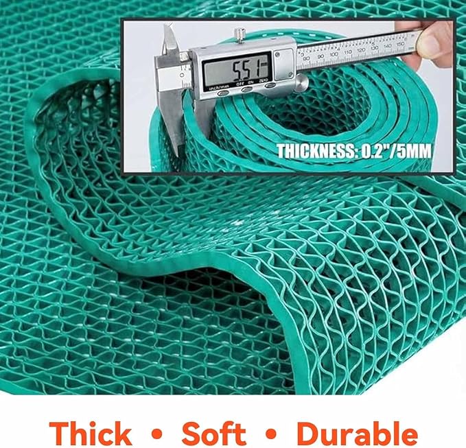 Anti Slip Drainage Mat, 1FT x 48FT Non Slip PVC Commercial Hollow Floor Rug Bathroom Shower Heavy Duty Rubber Matting for Indoor Outdoor Pool Restaurant Sauna Room, Green