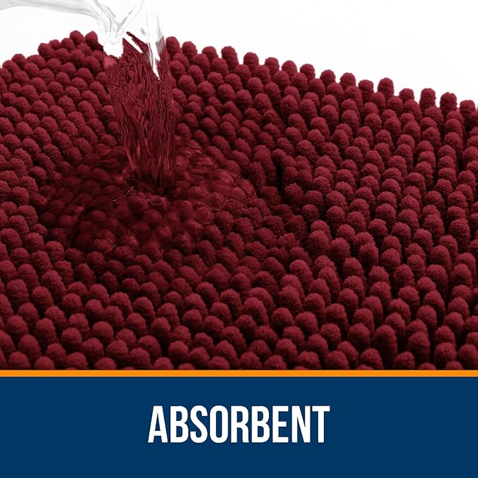 OLANLY Large Bathroom Rugs 40x24, Extra Soft Absorbent Chenille Bath Rugs, Rubber Backing Quick Dry, Machine Washable Bath Mats for Bathroom Floor, Tub and Shower, Home Decor Accessories, Burgundy
