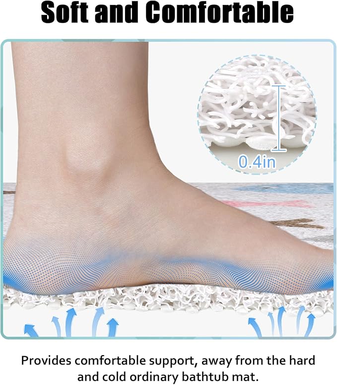 Bathtub Mat Shower Mat Non-Slip, 16x 39 Inch, Soft Comfort Bath Mat with Drainage Holes, PVC Loofah Massage Bathmat for Shower, Tub, Bathroom, Wet Areas, Quick Drying
