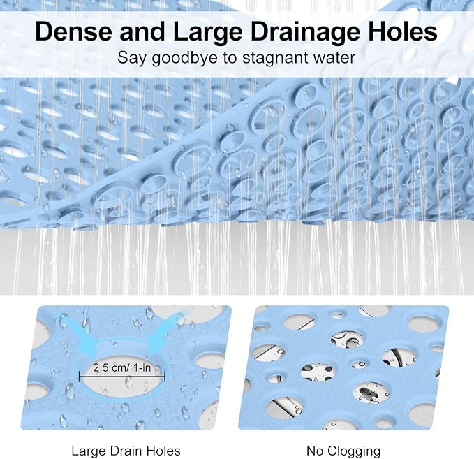 Anti Slip Shower Mat with Suction Cups,31.5x47.2 Inch Quick Drain TPE Non Slip Shower Mats for Inside Shower,Large Bath Mat for Shower Soft on Feet, Easy to Dry&Cut Machine Washable
