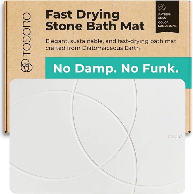 TOSORO - Stone Bath Mat Diatomaceous Earth Shower Mat Non-Slip Super Absorbent Diatomite Stone Bath Mats for Bathroom Floor Quick Drying Natural Easy to Clean (23.5 x 15) - Sandstone